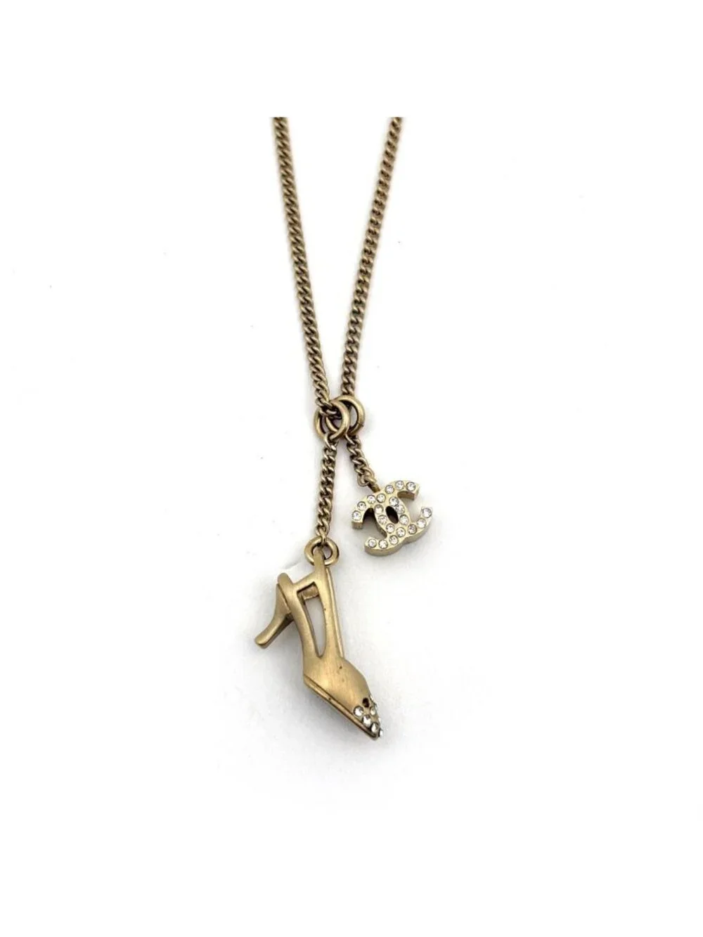 Chanel Necklace CC Logo High Heels Rhinestone Gold
